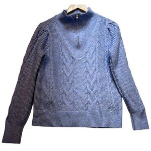 Loft Womens 1/4 Zip Turtleneck Pullover Sweater Cable Knit Long Sleeve Sz M Blue